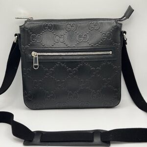 Gucci GG Embossed Small Flat Messenger Bag Black